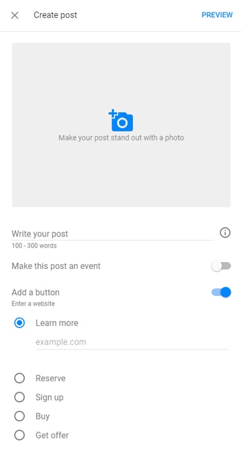 how to Choose the type of post you want to create in google my business