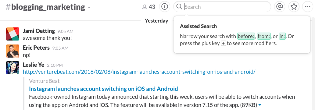 Advanced Search Slack