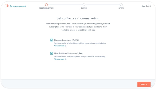 Option screen to set contacts as non-marketing, either Bounced or Unsubscribed