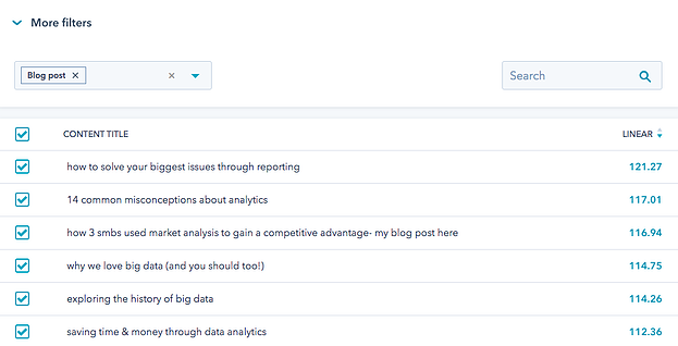 Screenshot of content type filter