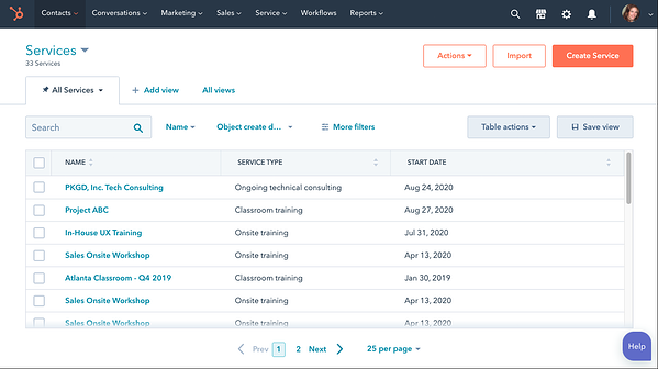List of custom objects within Services 