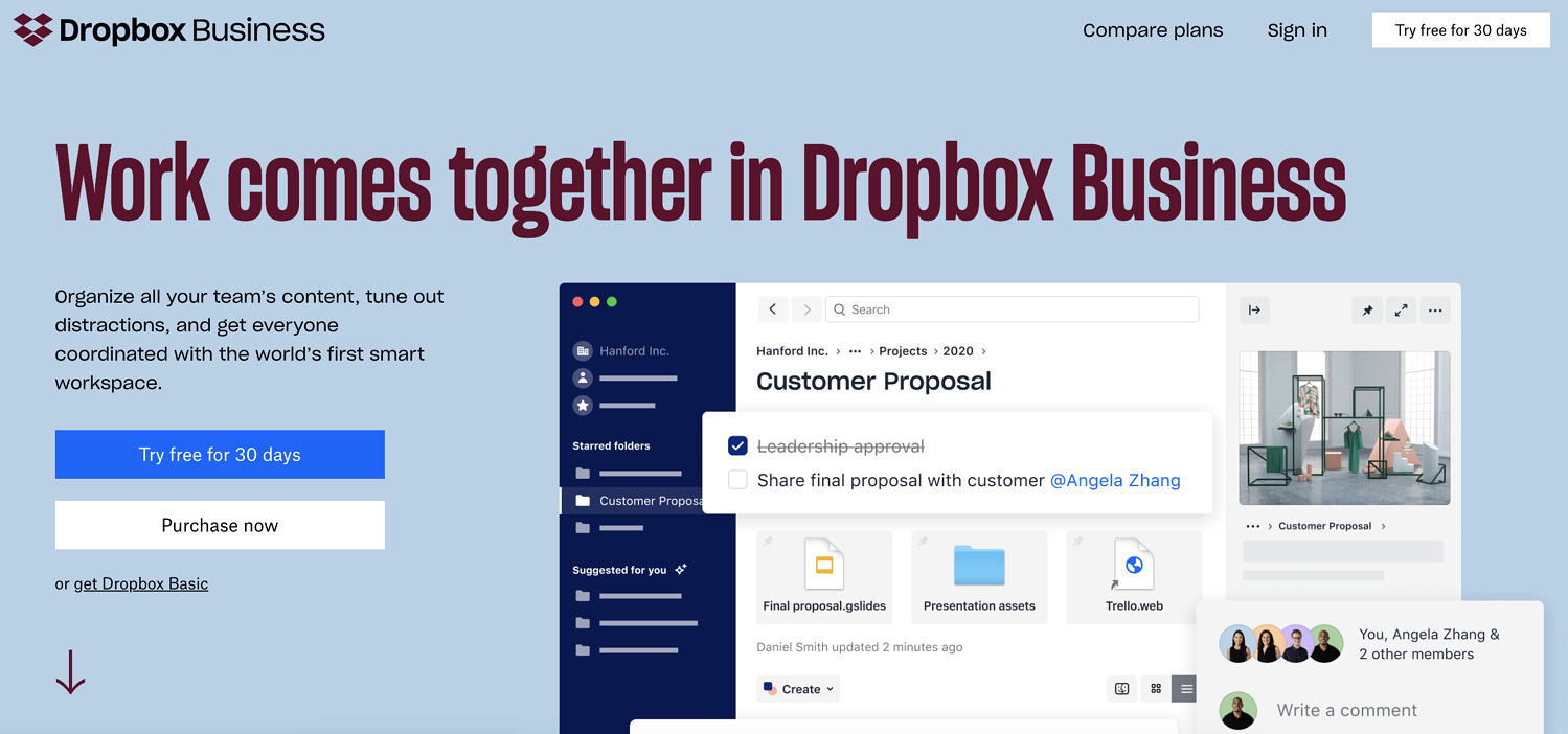 dropbox business remote work tool