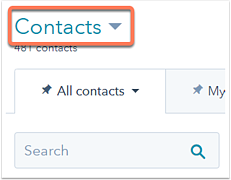 Contacts dropdown with an orange box around it