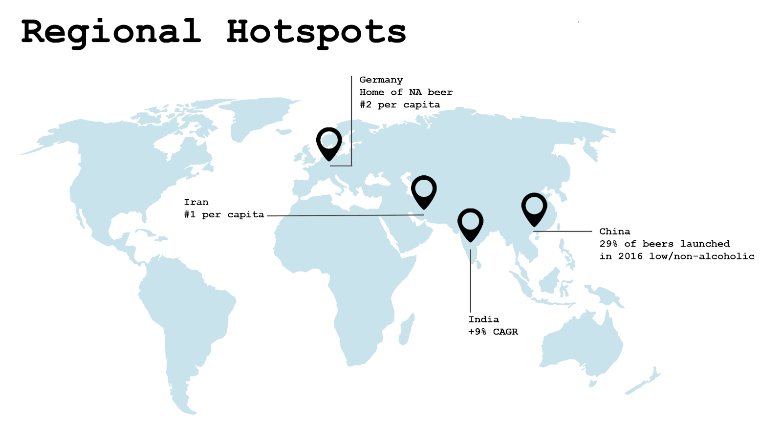 Map of the regional hotspots in the world launching non-alcoholic beer